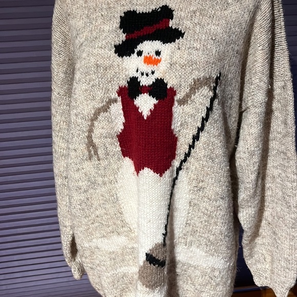Handmade Knitted Snowman Sweater wool blend XL 1X - Picture 2 of 8